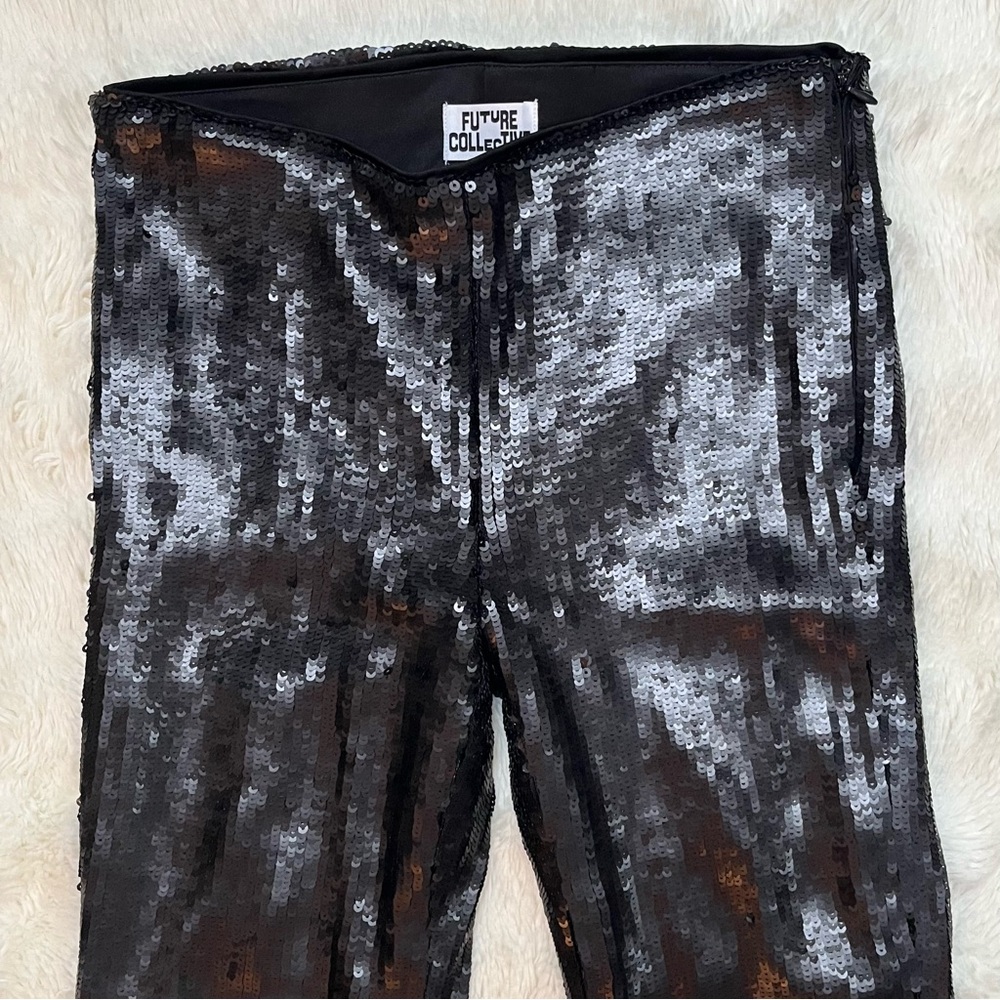 Future Collective Black Matte Sequin Flared Pants